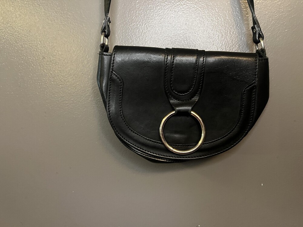 8 by YOOX Crossbody Bag Womens Black Calfskin Leather Ring Flap Made in Italy